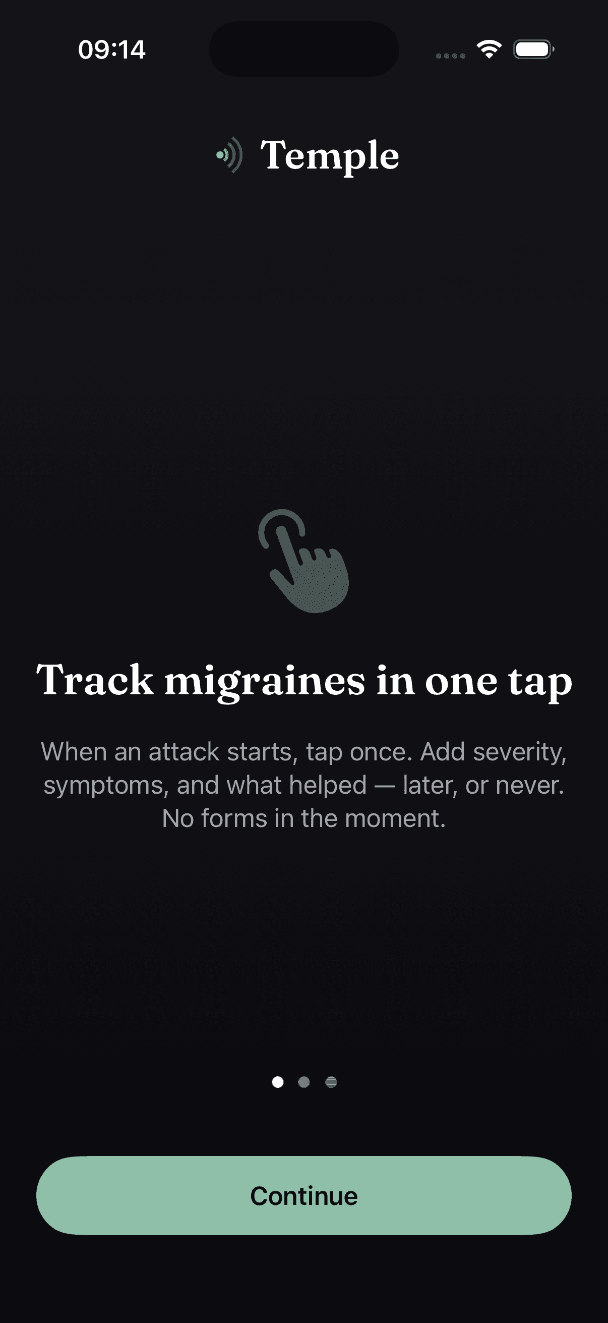 Migraine-days screen in dark mode